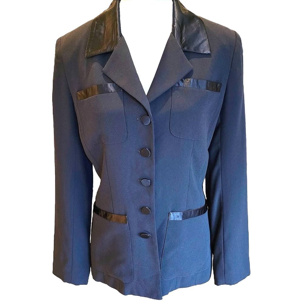 Vtg 1990s Laundry Shelli Segal Black Satin Trim Blazer Size 6 Fit 4 USA‎ Made